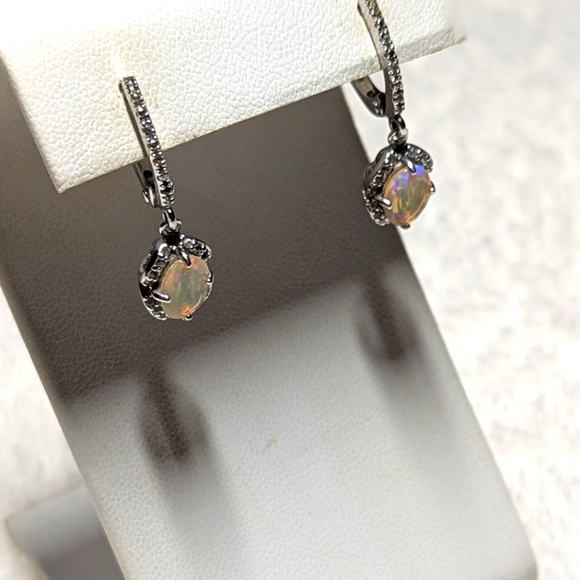 Beautiful Ethiopian Fire Opal & CZ Earrings Gold plated over Sterling Silver - Picture 4 of 8